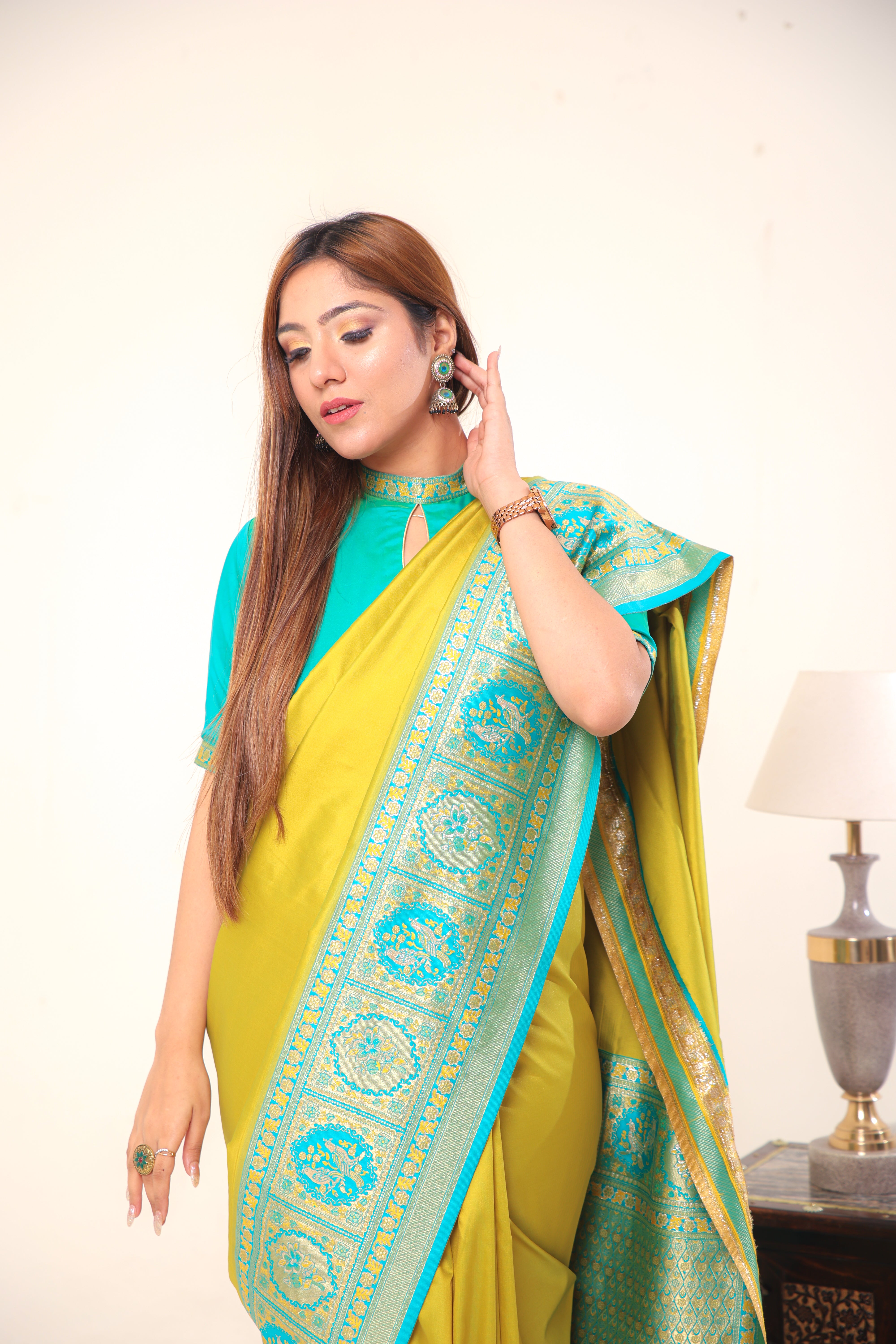 Radiant Yellow Silk Festive Saree With Heavy Embroidered Green Blouse –  RawaazFashion